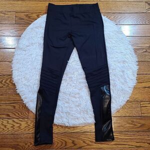 Rune NYC Womens Black Faux Leather Insert Leggings